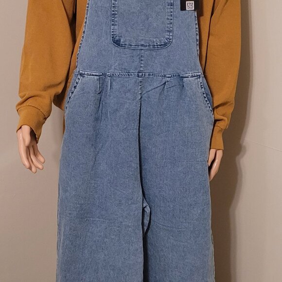 Stylish Wide Leg Medium Blue Denim Overalls/ Jumpsuits (S-2XL) - Picture 8 of 8